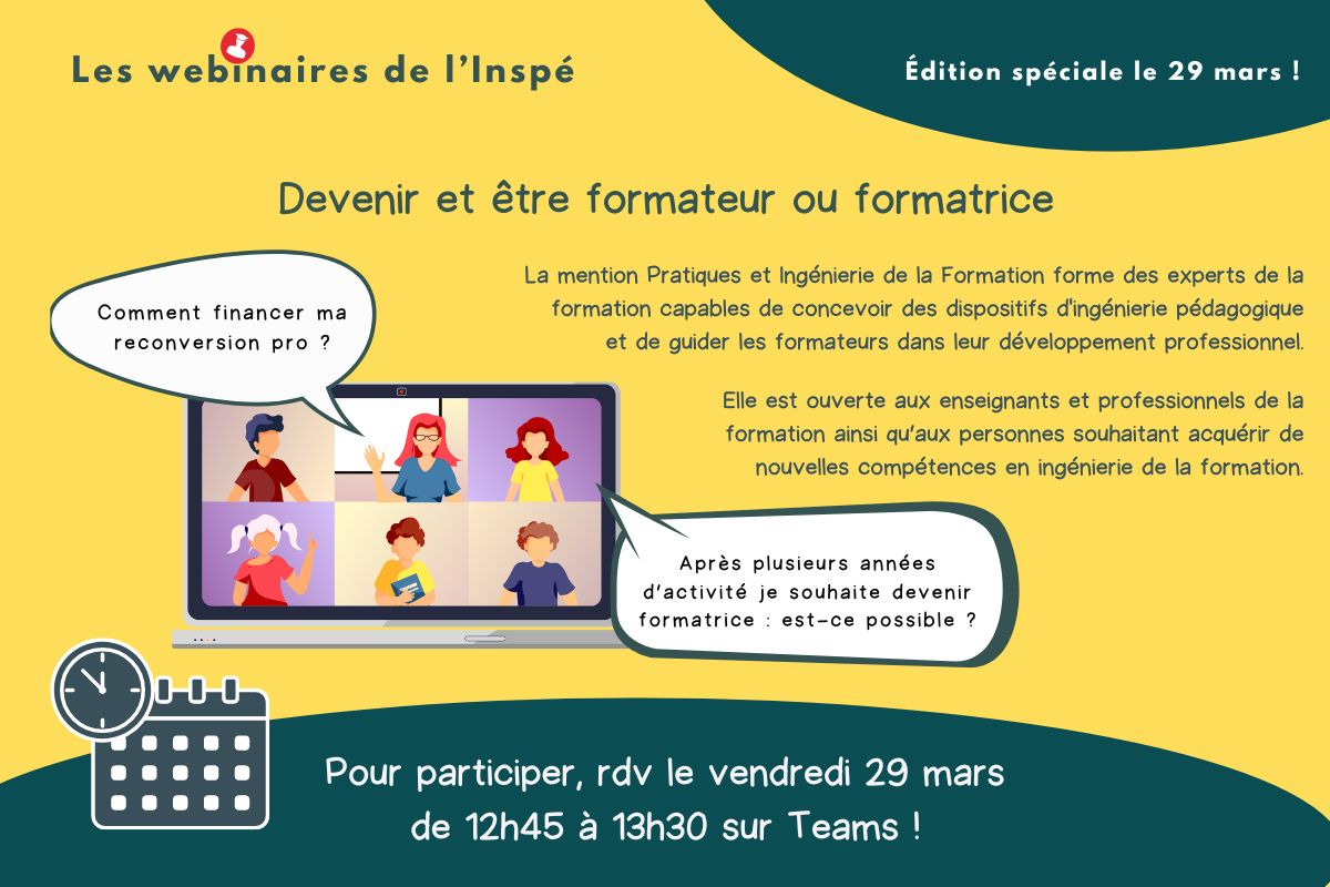 Vous souhaitez vous orienter vers les métiers de la formation ou développer des compétences en ingénierie ? Rdv demain 12h45 pour découvrir nos formations et obtenir des réponses personnalisées (financement, publics visés, candidatures...) + d'infos 👉 inspe.u-pec.fr