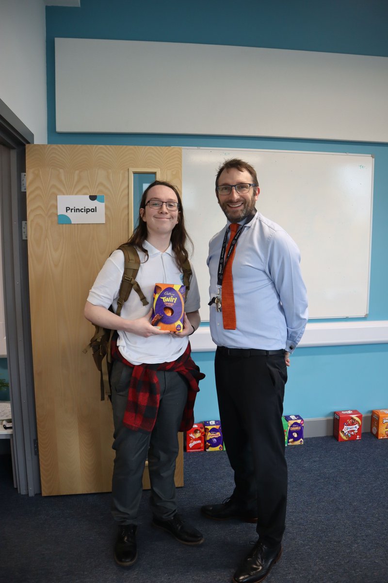 A selection of students who ‘Always get it right’ by demonstrating our school values of kindness, ambition and respect in all that they do, were recognised today. Mr Salberg presented students with an Easter egg, donated to the school by Visa. Wishing you a restful Easter break.