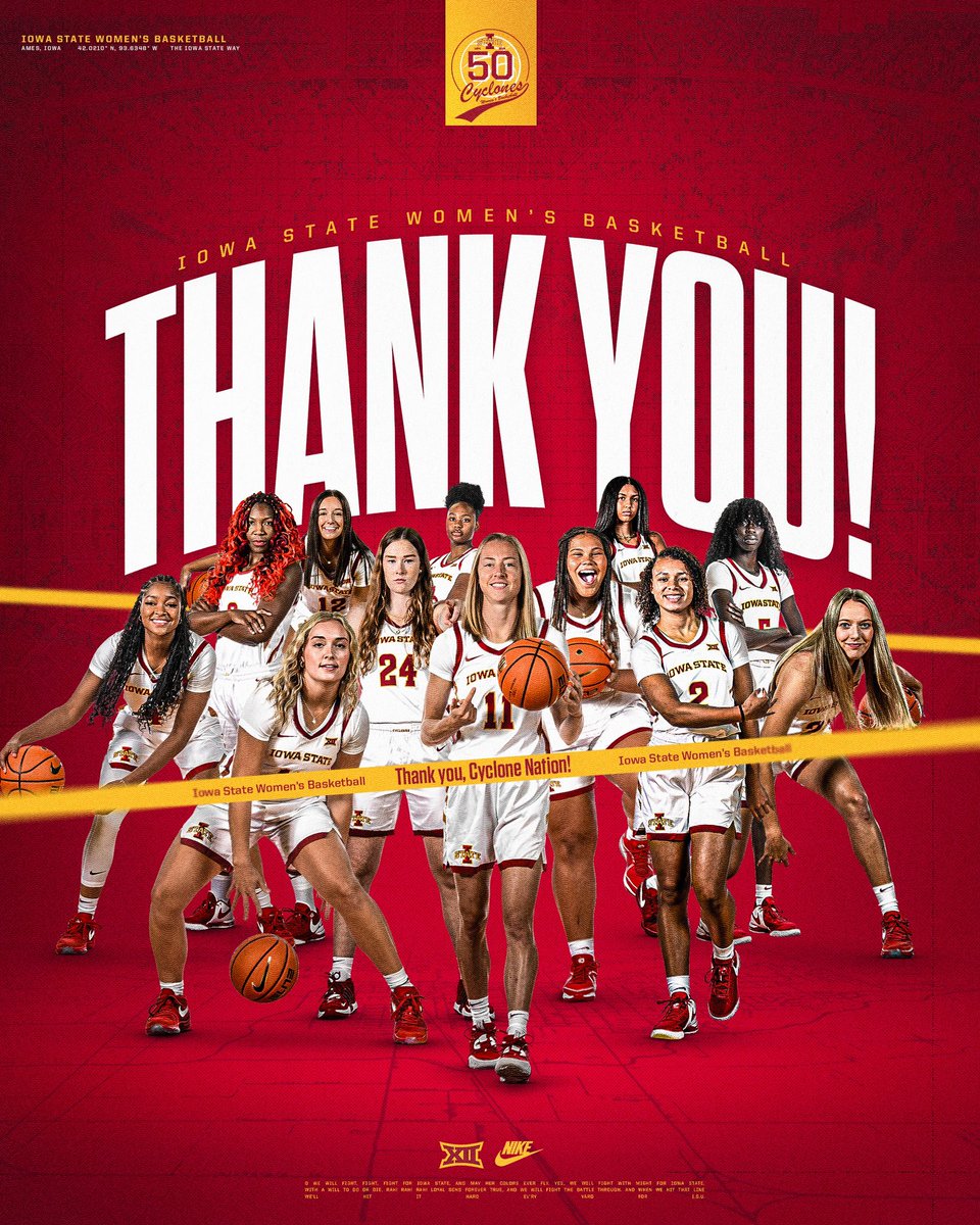 The biggest “Thank You” the BEST fans in the nation 🫶 Thank you for bringing Hilton Magic to every game, at home or on the road. Thank you for investing in and loving our team. Thank you for doing it all the Iowa State Way. 🌪️🏀🌪️