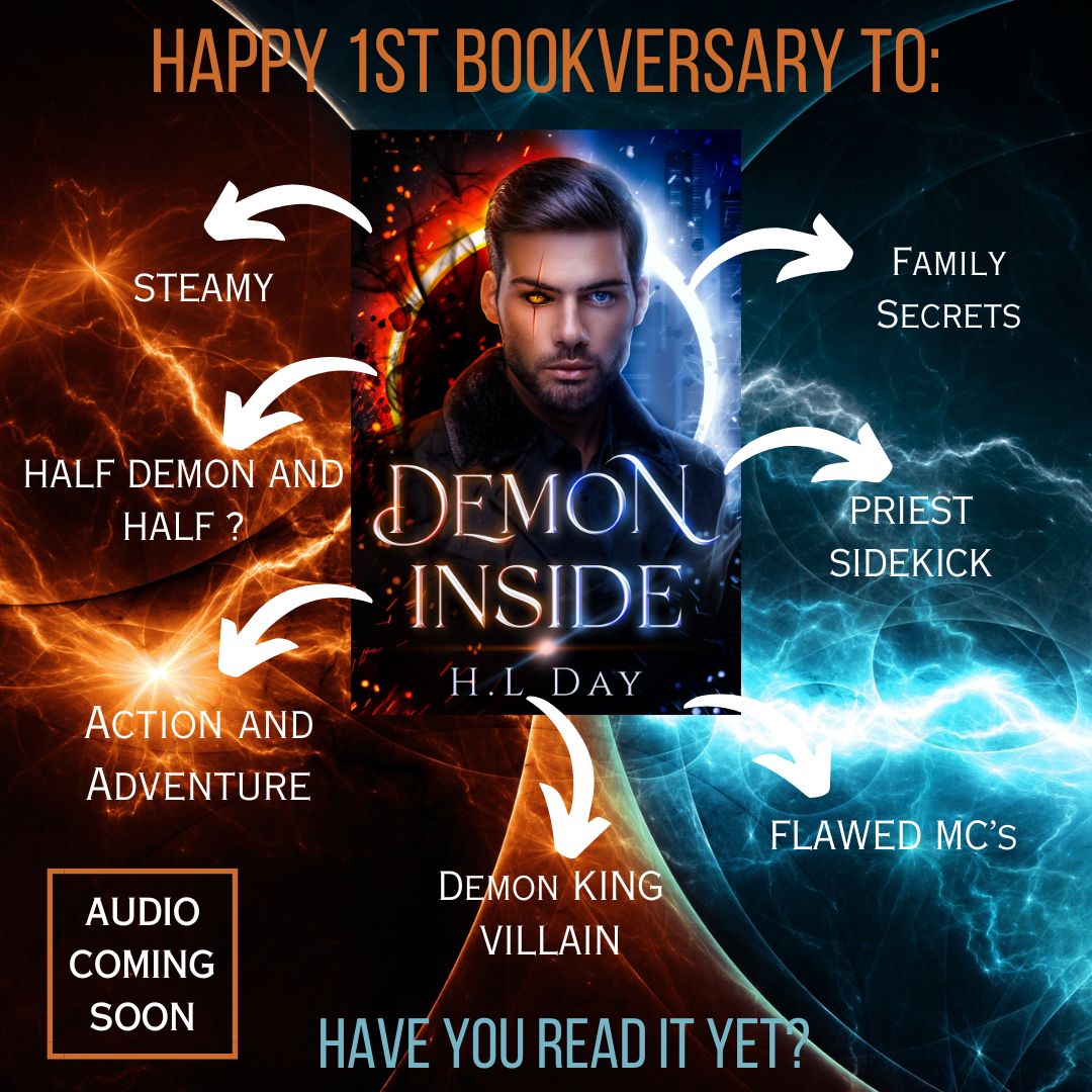 Happy one year book birthday to Demon Inside. If you haven't read it yet, you can find it here: geni.us/DI-1YA #mmromance #mmromancereads #mmromancenovel #lgbt #paranormalromance #demons