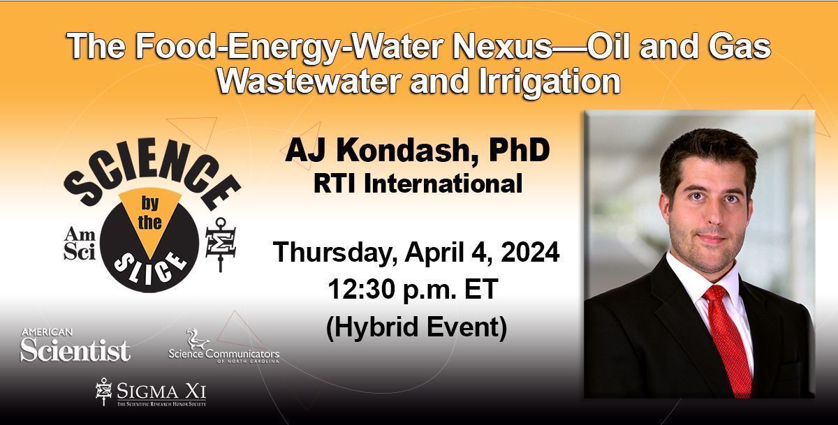 Join us next week, April 4 @12:30 pm ET, for our hybrid monthly Science by the Slice lunch talk with Dr. AJ Kondash, PhD of RTI International. Dr. Kondash will share on the topic, 'Food-Energy-Water Nexus'. Register here: buff.ly/3xcnOdm