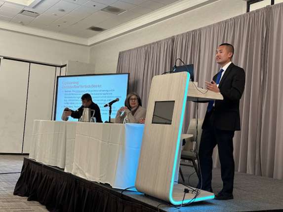 GreatCitySchls's tweet photo. Gabriela Uro and David Lai from our EL Team shared at the @writingproject National Pathway Conference how CGCS has bolstered the dissemination of resources to support writing instruction by developing new PD courses. Learn about the Council's courses at: https://t.co/0hzqXQaiKS. https://t.co/HZswK47z7X