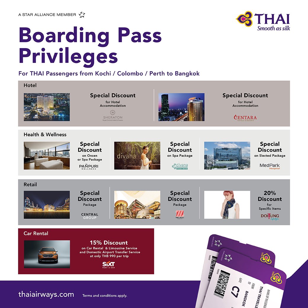 'Experience Travel Excellence with THAI Privileges'🌠 Fly our new route from Kochi, Colombo, and Perth to Bangkok and unlock exclusive privileges on premium hotels, wellness services, shopping, and car rentals. Enjoy discounts of up to 17% from leading partners like Centara…