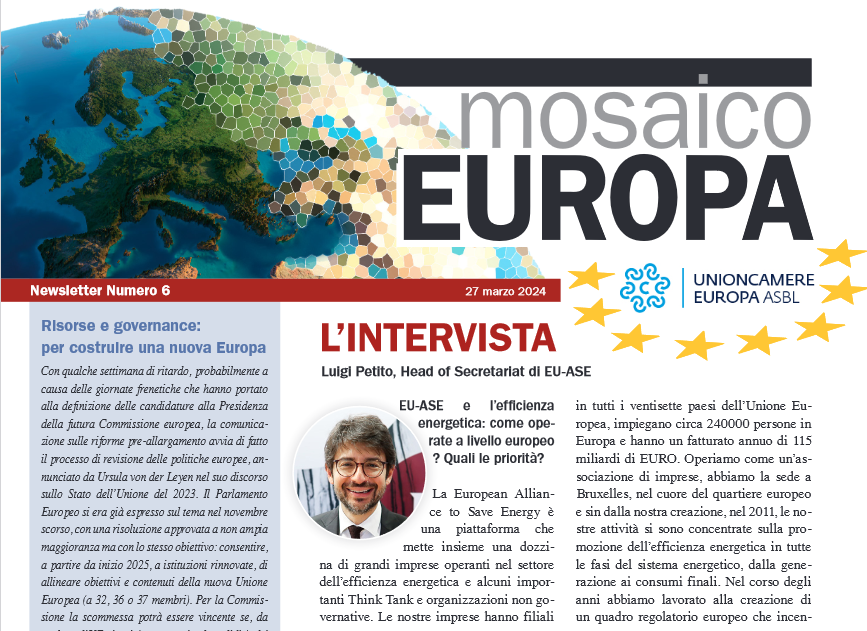 Gli obiettivi di #efficienzaenergetica dell'#UE nell'intervista di apertura del nuovo numero di #MosaicoEuropa a Luigi Petito, Head of Secretariat di European Alliance to Save Energy (@EUASE). 
shorturl.at/CPVY6 
#UnioncamereEuropa #transizioneenergetica