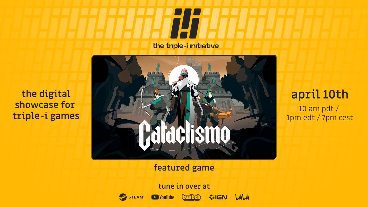 📢 FELLOW HOGARDIANS!

We’re super thrilled to announce that Cataclismo is part of the <a href="/iii_initiative/">The Triple-i Initiative</a>! 🏰

See you April 10, at 10am Pacific (6pm CET) for 45 minutes of reveals, announcements &amp; trailers 🎮