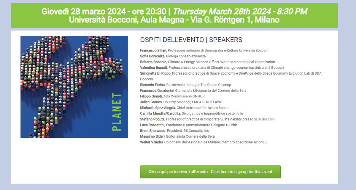 Stasera chiudiamo in bellezza #Pact4Future parlando di Planet e guardando alla nostra Terra anche dallo spazio con <a href="/BoscoloRoberta/">Roberta Boscolo</a> <a href="/sdipippo/">simonetta di pippo</a> <a href="/CommanderMLA/">Michael L-A</a> <a href="/WalterVilladei/">Walter Villadei</a> e molti altri. Qui il link per iscriversi rsvpeventi.it/segreteria-org…