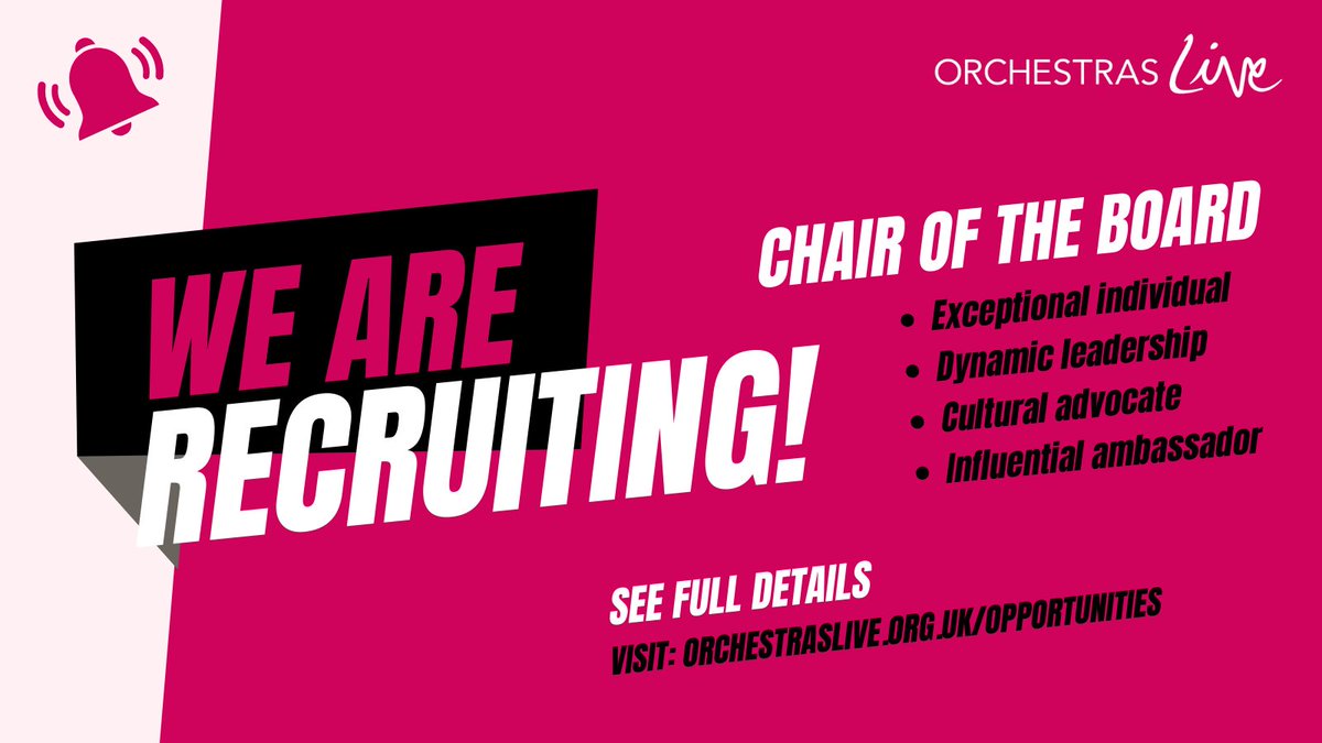 OrchestrasLive's tweet photo. 📣 We're #recruiting a dynamic leader to step into the role of Chair of the Board.

Are you an exceptional individual with a passion for driving positive change in the cultural sector? Apply now and join us in shaping the future of our organisation ⬇️

https://t.co/DzKuD2w9CS https://t.co/CwWShp5Q2u