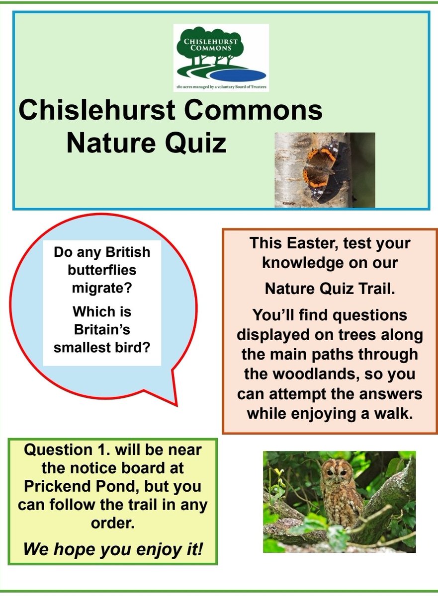 This #Easter, test your knowledge on our #NatureQuiz 🐰🌸🐣 Fun questions for all the family will be displayed on trees along the main paths. Find Q1. near the noticeboard at Prickend Pond, but you can do the trail in any order. Good luck, and we hope you enjoy it! #Chislehurst