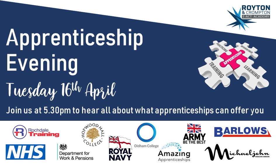 ➡️REMINDER➡️We are really excited to invite our Y10 and Y11 students and families to our apprenticeship information evening on Tuesday 16th April. The evening will start at 5.30pm in our theatre where you can meet and chat with providers and employers #aspiration #careers