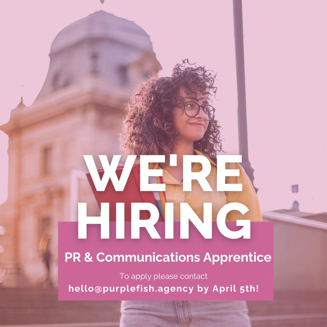 We are seeking a PR & Communications Apprentice for PR, events, digital marketing, and social media! 🕒 30-40 hrs/week (hybrid working) 📅 19-month contract Apply by April 5th at hello@purplefish.agency. Full job description: ow.ly/FmhI50R3Y7j #PRApprenticeship