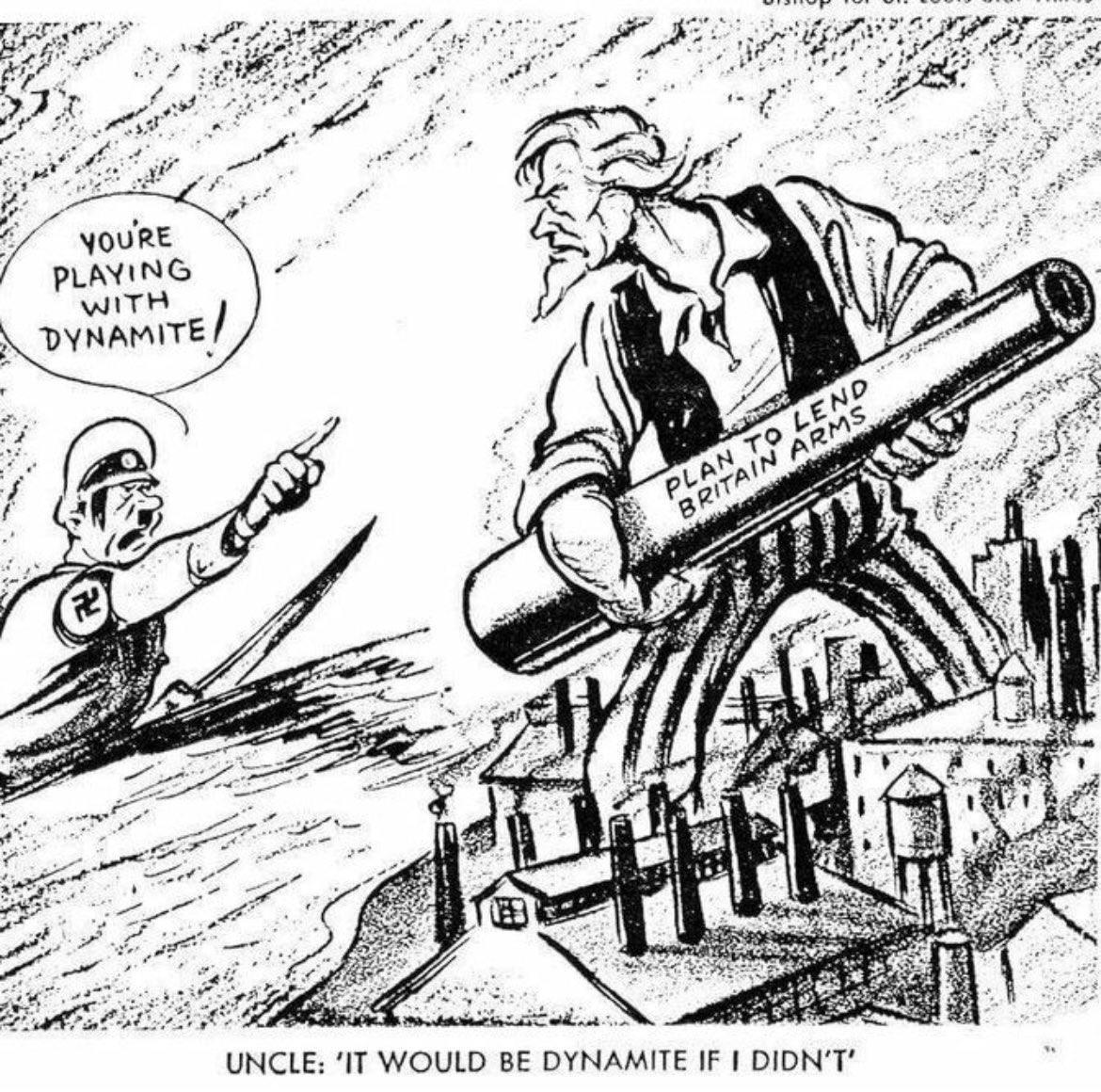 'Arming Britain will provoke Hitler!' Cartoon from WW2, still as relevant today as it was back then. The same people who now argue against supporting Ukraine are the people who argued against USA supporting the Allied Forces in 1941. 1/n