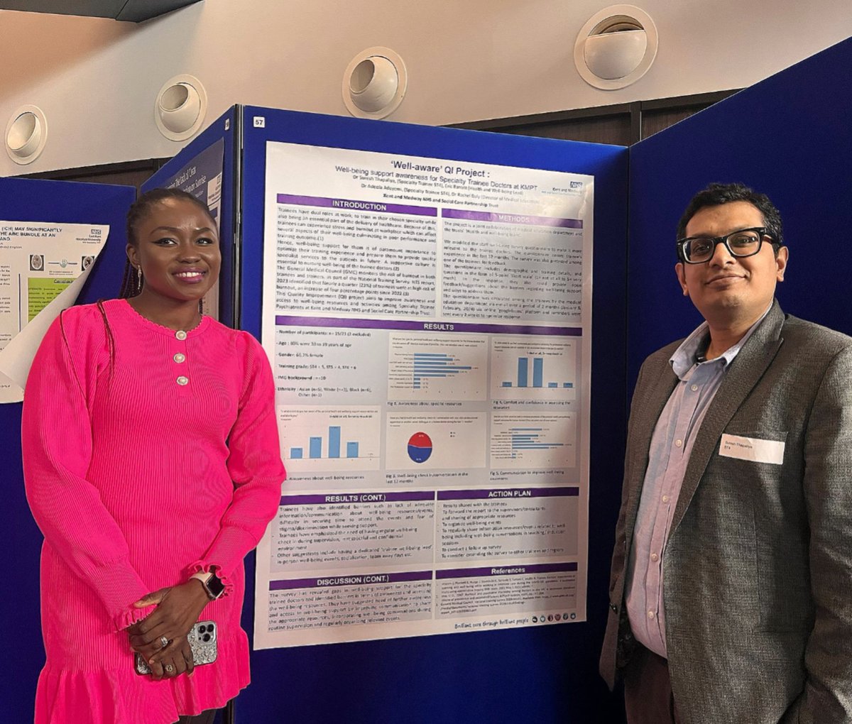 Well done to our Higher Psych Trainees, Dr Adeola Adeyemi & Dr Suresh Thapaliya, whose poster on 'Well-Aware QI Project: Well-being Support Awareness for Specialty Trainee Doctors in KMPT', was displayed this Tuesday 26.3.24  @ KSS Annual Conference for Doctors in Training!