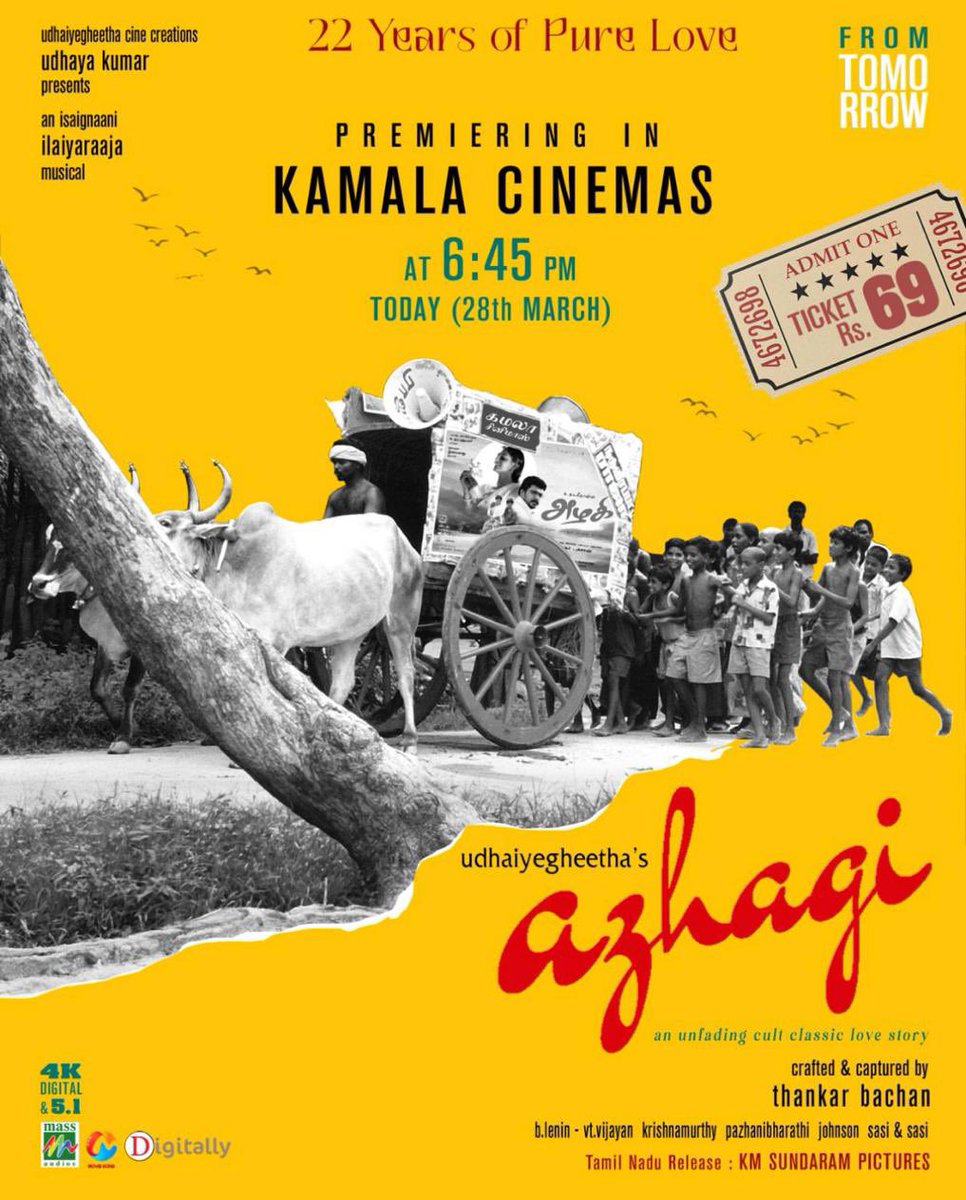 Watch #Azhagi movie today evening at your Kamala Cinemas along with @rparthiepan sir, @thankarbachan sir and the entire team for just ₹69 Follow us on Instagram too for updates instagram.com/kamalacinemas_…