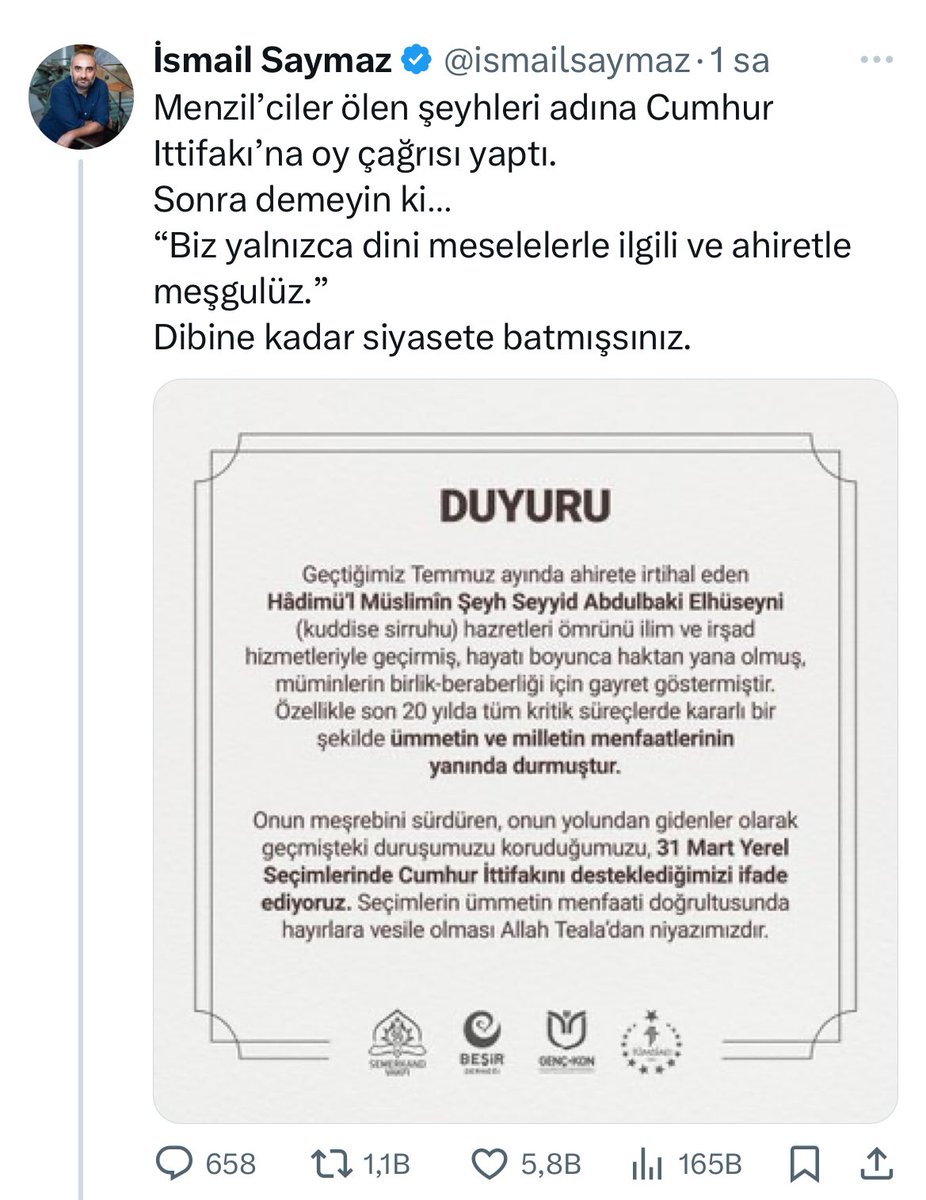 Dibine kadar siyasete bulaşan, CHP ve DEM partinin şubesi gibi çalışan Cemevi Aleviler için TEK BİR KELİME edebilir misin İsmail Saymaz ❓ Hadi söyle de olmayan gazetecilik hayatın bitsin, Türkiye’den kaçmak zorunda kal Hadi bir dene !!! @ismailsaymaz Ayrıca MENZİL SEMERKAND…