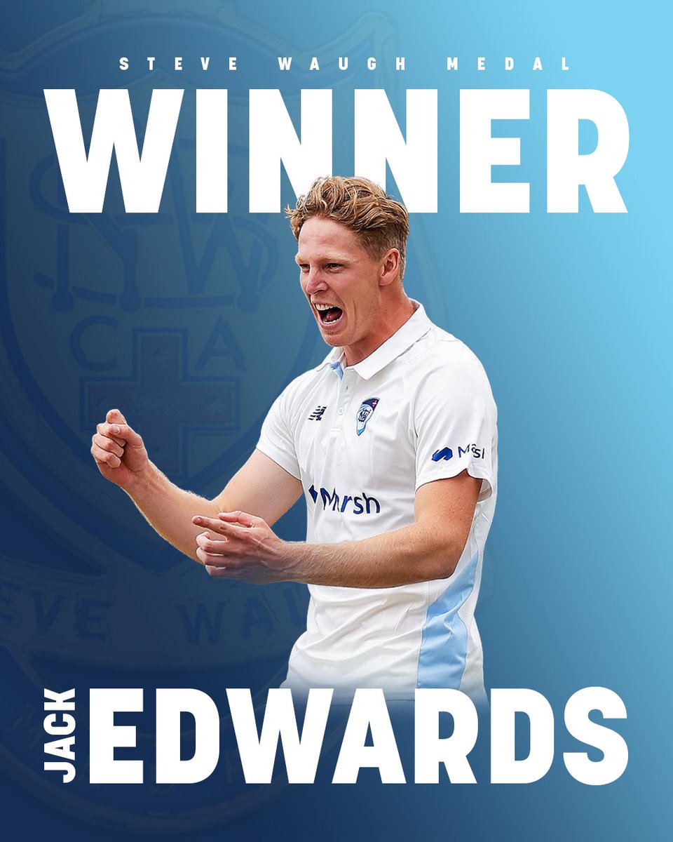 A resurgent season from a prodigious talent! Jack Edwards is awarded the Steve Waugh Medal for 2023-24 🏅 #22ndCricketNSWAwards