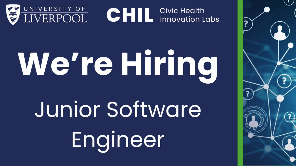 📢 We're Hiring! A Junior Software Engineer to contribute to the development and support of technologies that facilitate CHIL's portfolio of innovative research. For more details ➡️ ow.ly/NhfJ50R3Yr6 #recruiting #hiring #SoftwareEngineer #LiverpoolJobs