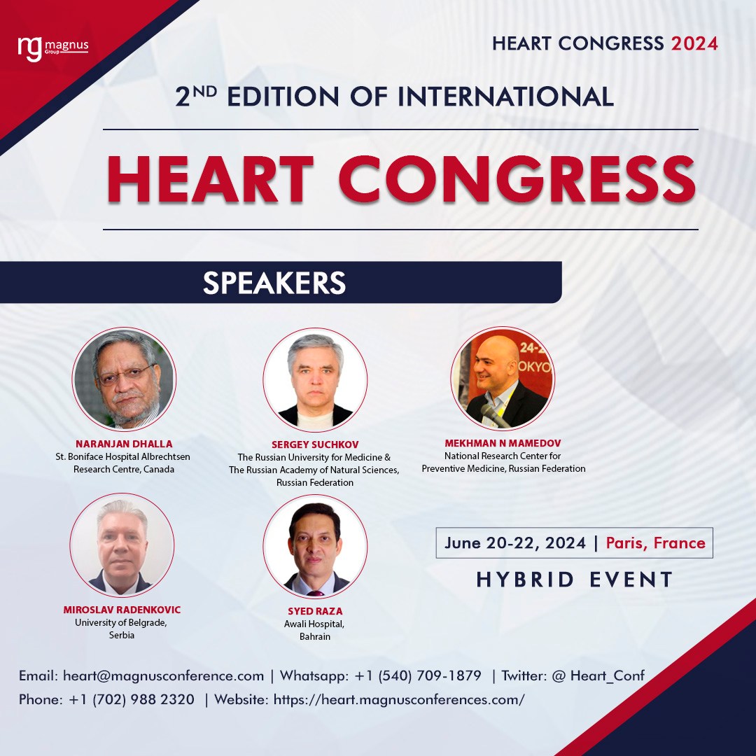 Thrilled to unveil our stellar lineup of keynote speakers for the @Heart_Conf by @magnus_group. Get ready to be inspired by the brightest minds in cardiology. Let's unite for a heart-healthy world: heart.magnusconferences.com 📷June 20-22, 2024 #HeartConferences2024