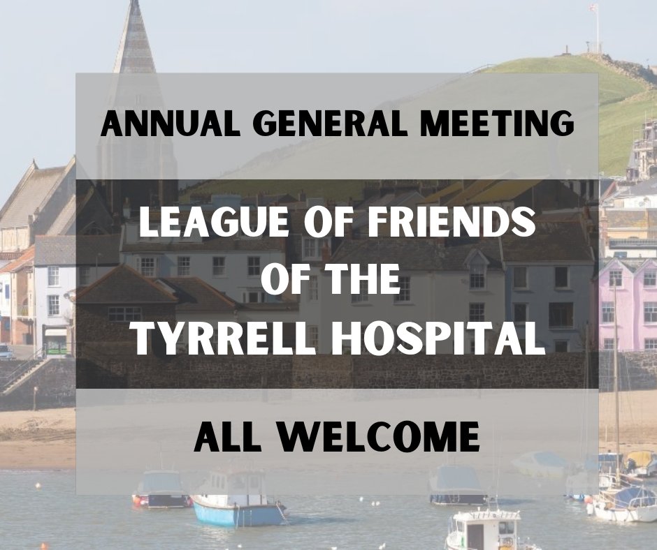 📣 Annual General Meeting of the League of Friends of the Tyrrell Hospital Ilfracombe

📆 Tuesday 9th April
⏲️ 2:30pm
📍 Salvation Army Hall, Torrs Park, Ilfracombe

Public welcome to attend and there will be light refreshments available.