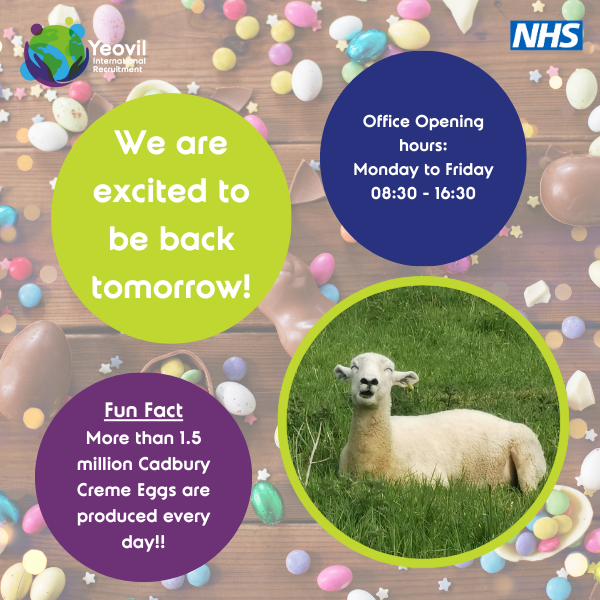 🐣🐰🐑Office hours are back to normal from tomorrow! The team have been enjoying the last of their chocolate eggs over the long Easter weekend and are excited to get back to work. 🐣🐰🐑 We hope you all had a great holiday weekend! 🐣🐰🐑 #NHSrecruitment #NHSjobs #Easterweekend