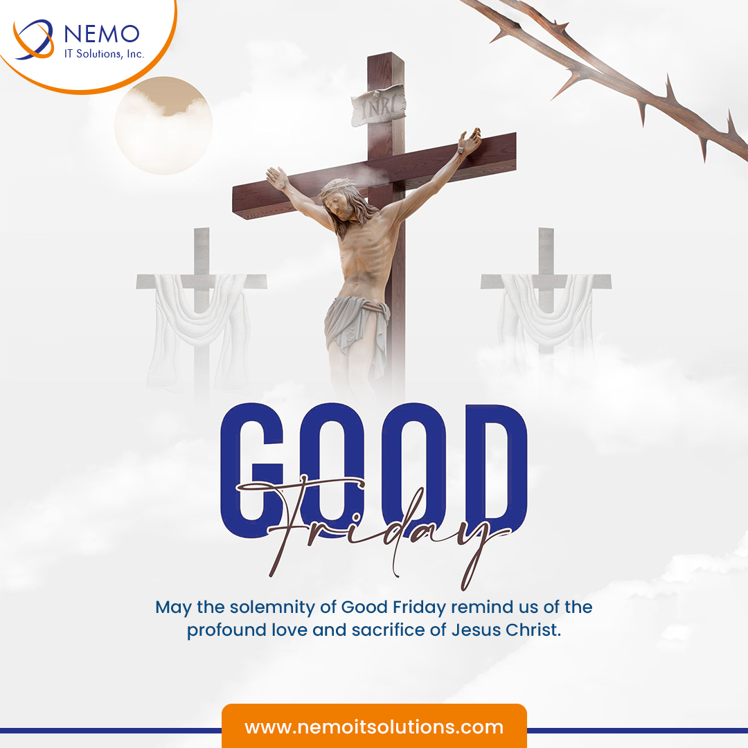 May the solemnity of Good Friday remind us of the profound love and sacrifice of Jesus Christ... 💒 @nemoitsolutions Wishing you a day of deep reflection and spiritual renewal 💐 . . . #goodfriday #JesusChrist #sacrifice #love #easter #jesus #holyweek #jumatagung #friday