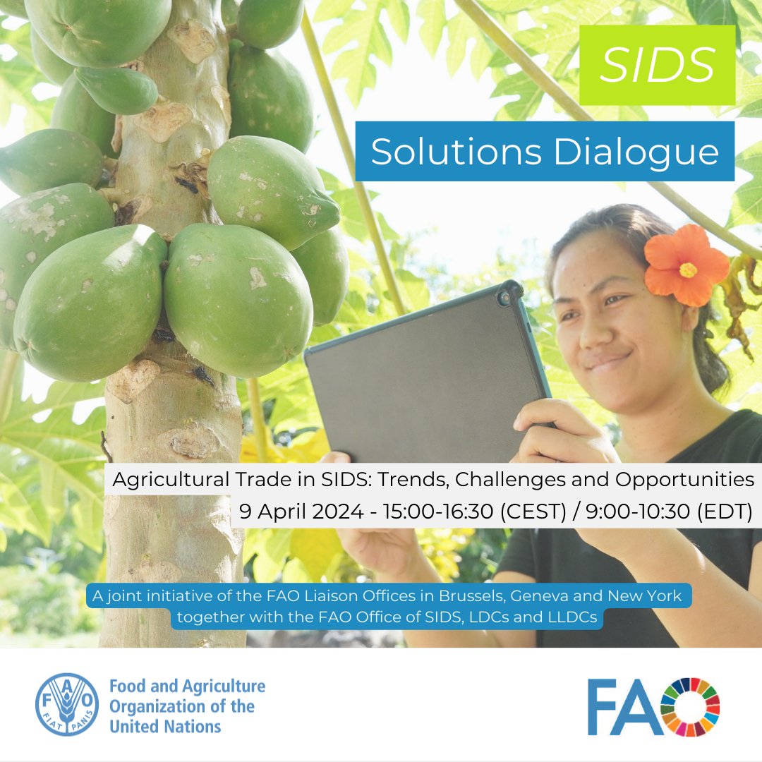 Register now | Learn more on Agricultural Trade in Small Island Developing States(#SIDS): Trends, Challenges & Opportunities, gain insight on the ➡️Potential role of trade to contribute to agrifood systems transformation 💻bit.ly/3x6I8g8🙋‍♀️bit.ly/3TrPoKX