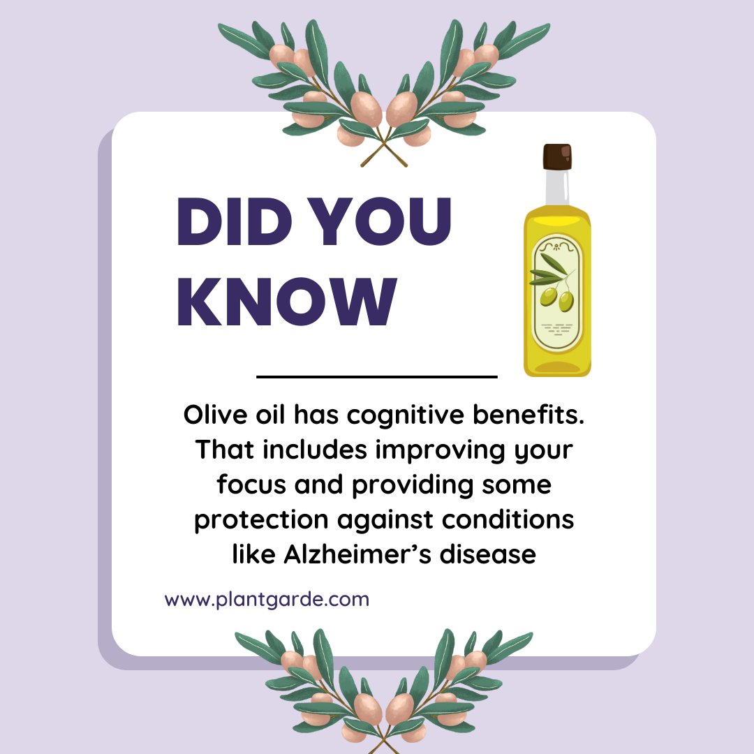 plantgarde's tweet photo. Olive oil has cognitive benefits. That includes improving your focus and providing some protection against conditions like Alzheimer’s disease.
#oliveoil #healthyfood #coldpressed #explore #olive #foodgram #food #healthy #didyouknowfacts #didyouknow #healthylifestyle #tasty #evoo https://t.co/fohx3zkT8P