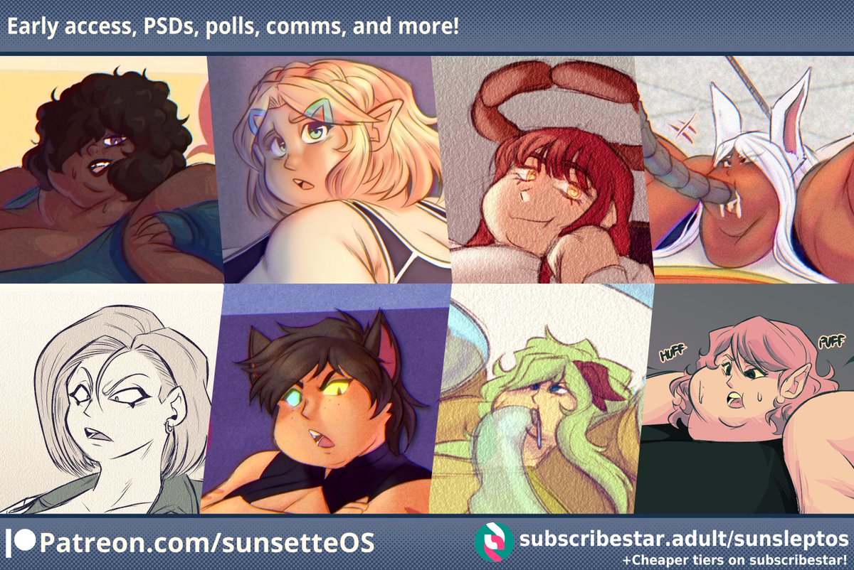 If you want early access to tons of art, my PSDs, render polls, and more, please consider joining either my P//treon or my SubscribeStar! Tiers start as low as $5/mo, (>> $4/mo on substar! <<) and the benefits are more than worth it!