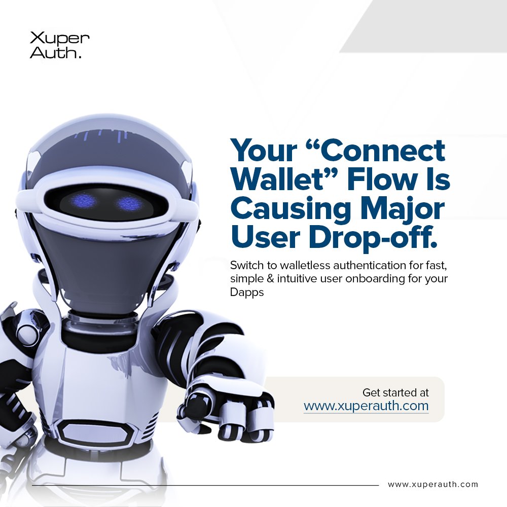 Xuperauth's tweet image. Ditch the "Connect wallet" flow.

We offer #walletless #Web3Authentication for a frictionless user experience in your #DApps 
Benefits:
* ⚡Faster onboarding
* Reduced drop-off
* More engaged users

Get started for free
👇👇👇
xuperauth.com

#Dapps #Web3 #UserExperience
