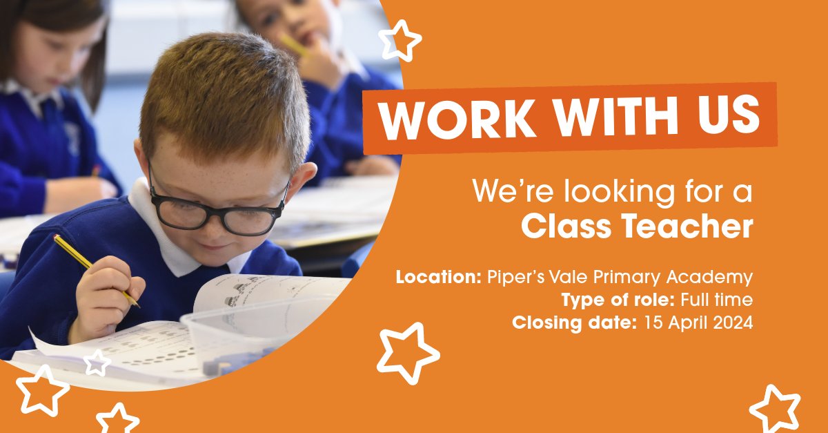 We're seeking an inspirational Class Teacher to join our team at Piper’s Vale Primary in Ipswich this September. If you're passionate about teaching and motivating pupils of all abilities, apply now and make a difference #Education  #IpswichJobs pipersvaleacademy.paradigmtrust.org/your-school/va…