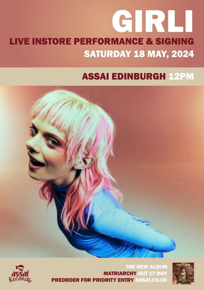 ✨✨ GIRLI - LIVE INSTORE PERFORMANCE & SIGNING - 18TH MAY ✨✨ Electopop sensation Girli will be joining us instore! If you fancy coming along, make sure you pick up a prioritry access bundle here - tinyurl.com/girliedinburgh #girli #vinyl #edinburgh @girlimusic