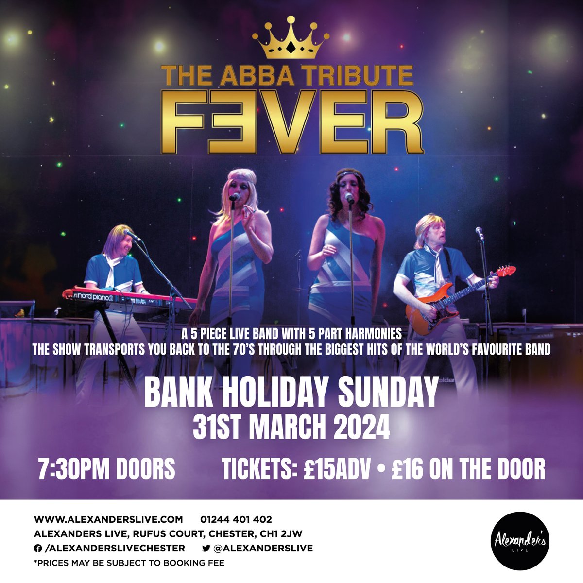 💥ABBA FEVER💥 are coming to Alexander's Live Chester Get your dancing shows on and join us for this huge Bank Holiday Special 💃🕺 Tickets on sale now - alexanderslive.seetickets.com/event/abba-fev… @Dee1063 @ShitChester @SkintChester @chestertweetsuk @chesterdotcom @welovegoodtimes