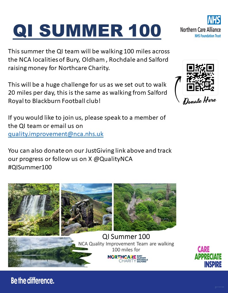 Quality Improvement - Northern Care Alliance (@qualitynca) on Twitter photo This summer we are walking 100 miles for <a href="/NCareCharity/">NorthCare Charity 💙</a> Join us as we start our first walk next Sunday walking 20 miles starting from Rochdale. Follow our journey or better yet join us! #QISummer100 #QualityImprovement #Fundraising #Northcarecharity This summer we are walking 100 miles for <a href="/NCareCharity/">NorthCare Charity 💙</a> Join us as we start our first walk next Sunday walking 20 miles starting from Rochdale. Follow our journey or better yet join us! #QISummer100 #QualityImprovement #Fundraising #Northcarecharity
