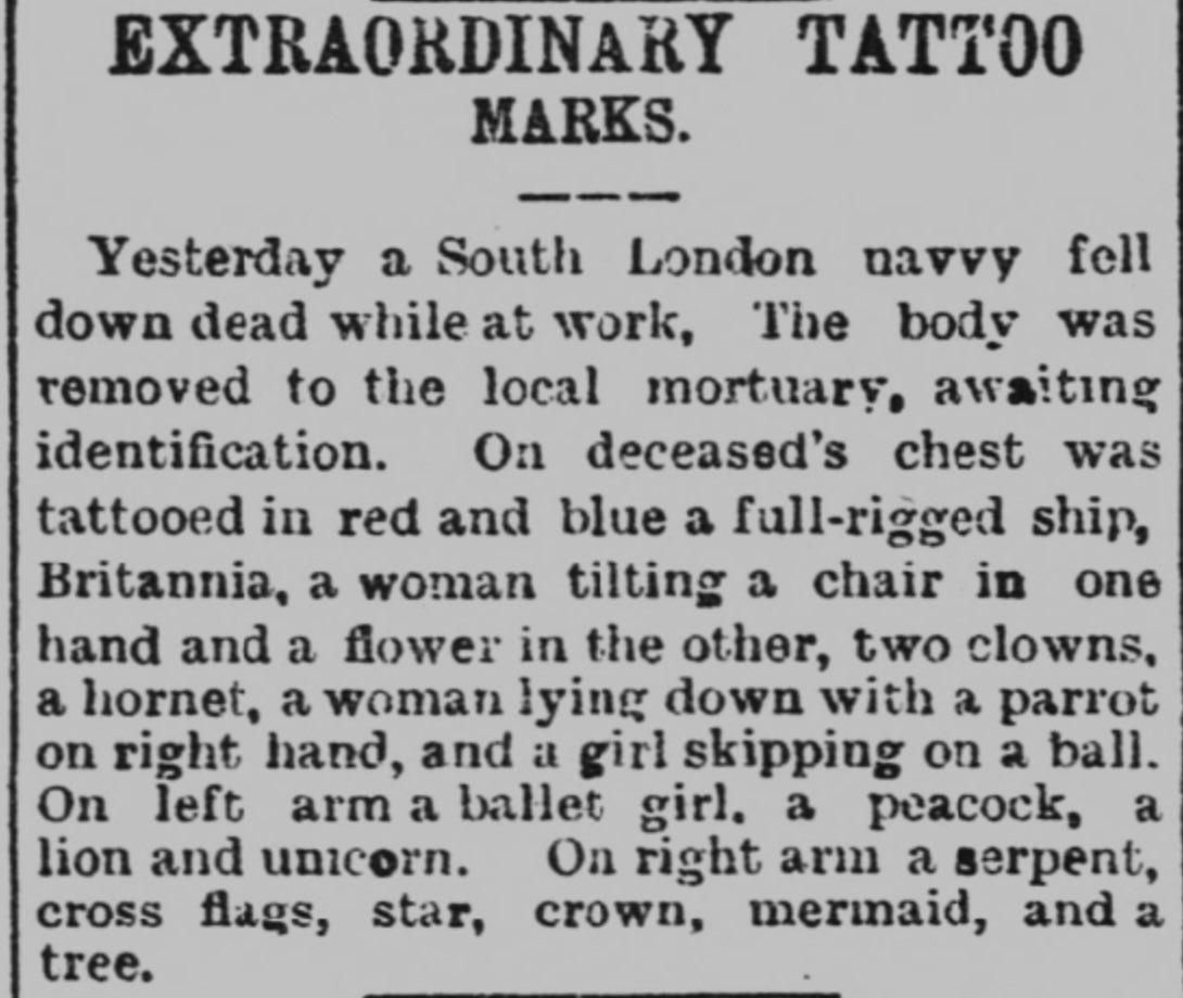 Morning. Been reading that South Shields has a new tattoo parlour. This isn’t local but readers of @shieldsgazette perhaps shared a 😱 on reading it. From 1895.
