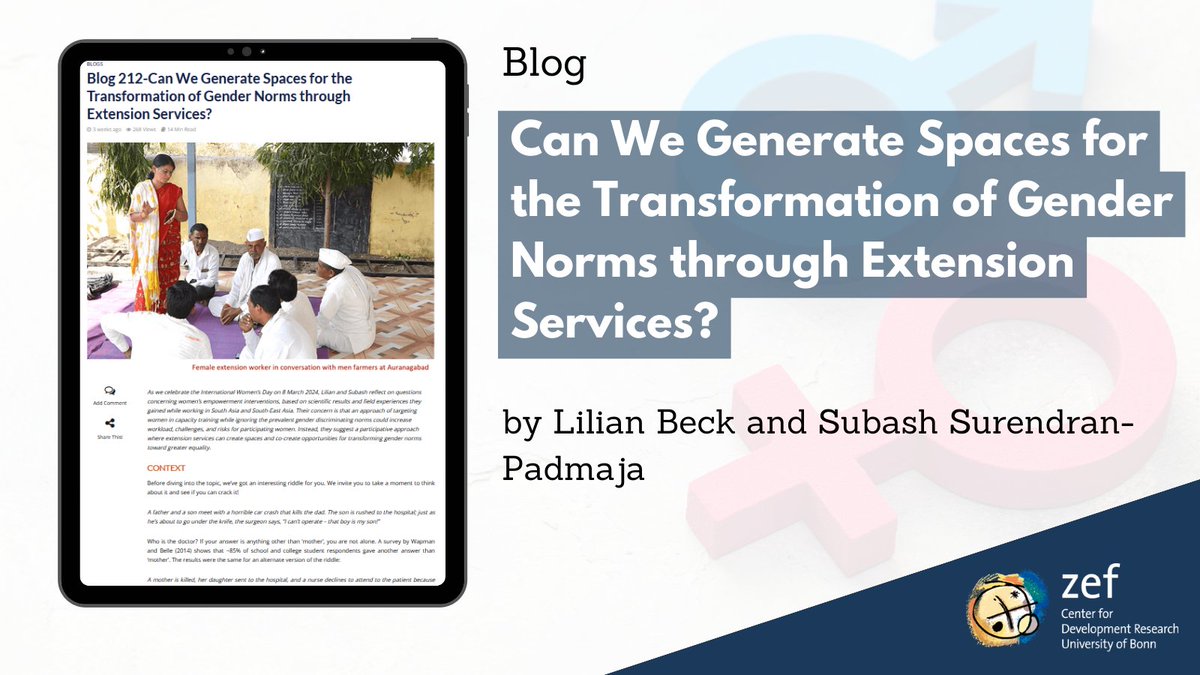 +++ New Blog +++ 'Can We Generate Spaces for the Transformation of Gender Norms through Extension Services?' by ZEF Junior Researcher @subashspar and Lilian Beck at @AESA_Extension Read it here ➡️ bit.ly/ZEF_blog_AESA