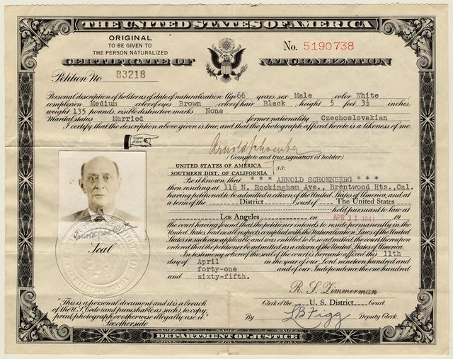 Today, 1941 – Arnold Schönberg becomes a citizen of the United States of America. #OTD