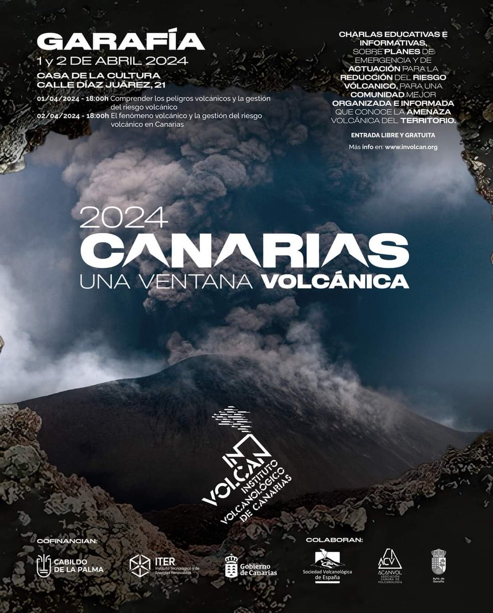 Nuestro programa educativo «Canarias: una ventana volcánica en el Atlántico», visita la Casa de la Cultura (c/ Díaz Juarez, 21) en Garafia (La Palma), los días 1 y 2 de abril, a las 18h, recuerda la asistencia es libre y gratuita. No te lo pierdas! 🌋 #involcan