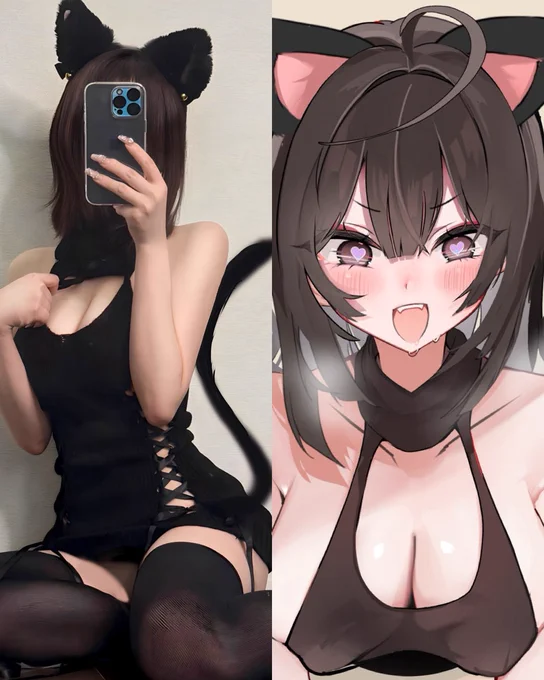 猫コスプレしてイラスト描きました 