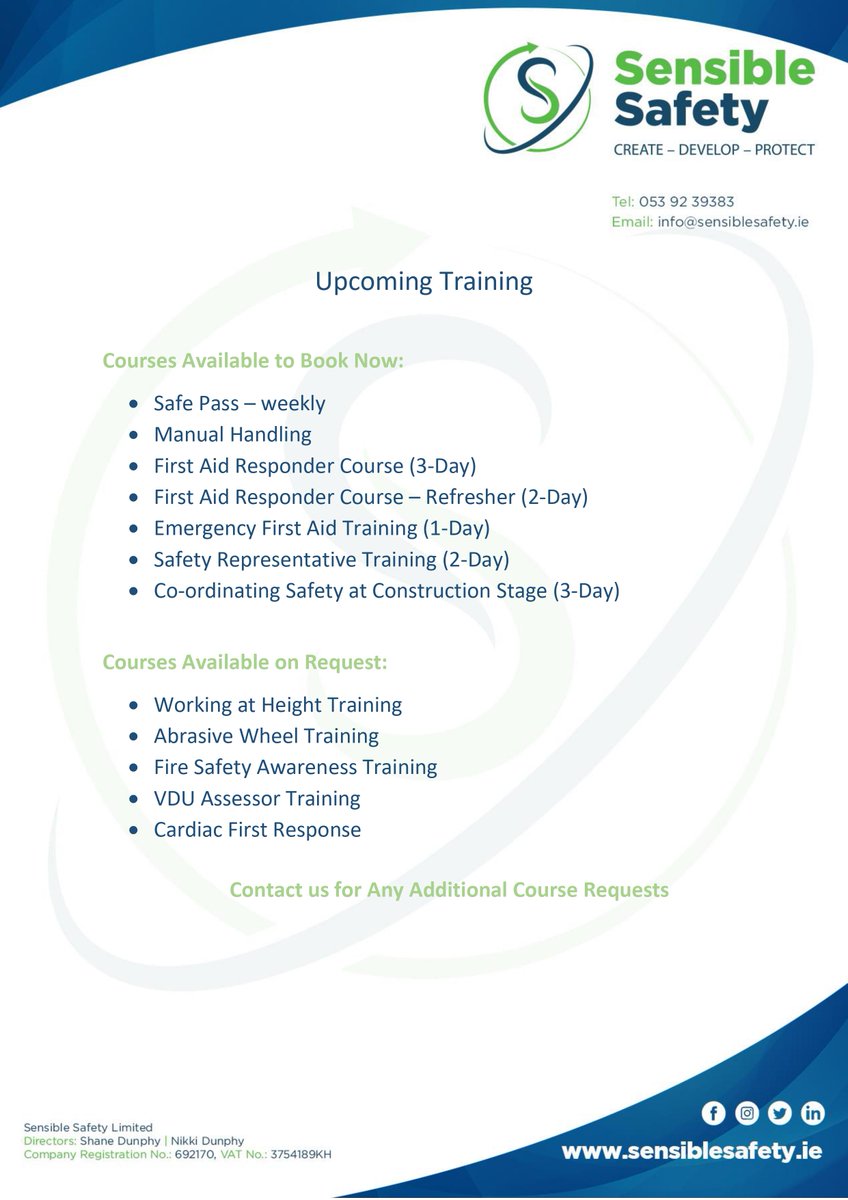 SafetySensible's tweet image. We've got lots of courses happening in the coming weeks, maybe there's something on the list that you've been looking for? If so, get in touch!

We'd also like to wish all of our customers, suppliers &amp;amp; contacts a very Happy Easter, from everyone here at Sensible Safety!