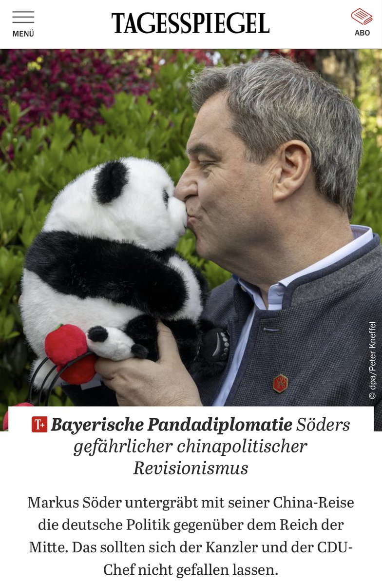 „Söders Pandadiplomatie hat nur zwei Profiteure: Söders Ego und Peking. Den Schaden trägt Deutschland“. Mein Stück zum chinapolitischen Revisionismus von @Markus_Soeder im @Tagesspiegel tagesspiegel.de/internationale…