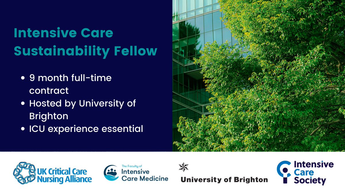 We’re teaming up with University of Brighton, @FICMNews and @UKCCNA to offer a 9-month full-time Fellow in Sustainable Intensive Care role! We’re looking for applicants with a background in ICU and passionate about sustainability to join the team. bit.ly/Sustainability…