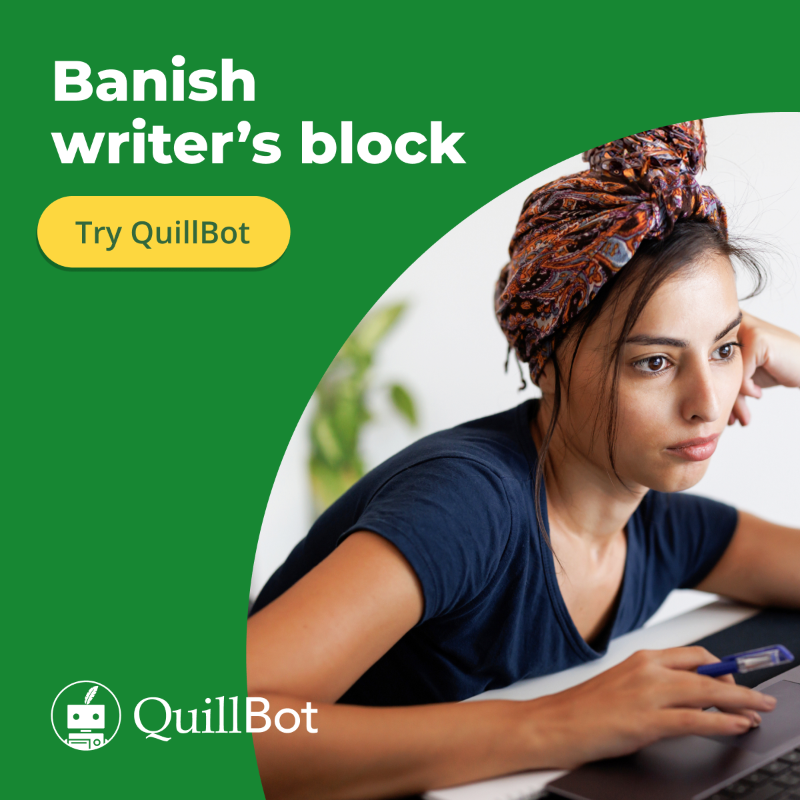 TheQuillBot's tweet photo. Stuck staring at a blank page? QuillBot can instantly generate ideas for any writing assignment, helping you get your work done efficiently and stress-free. Try it today.