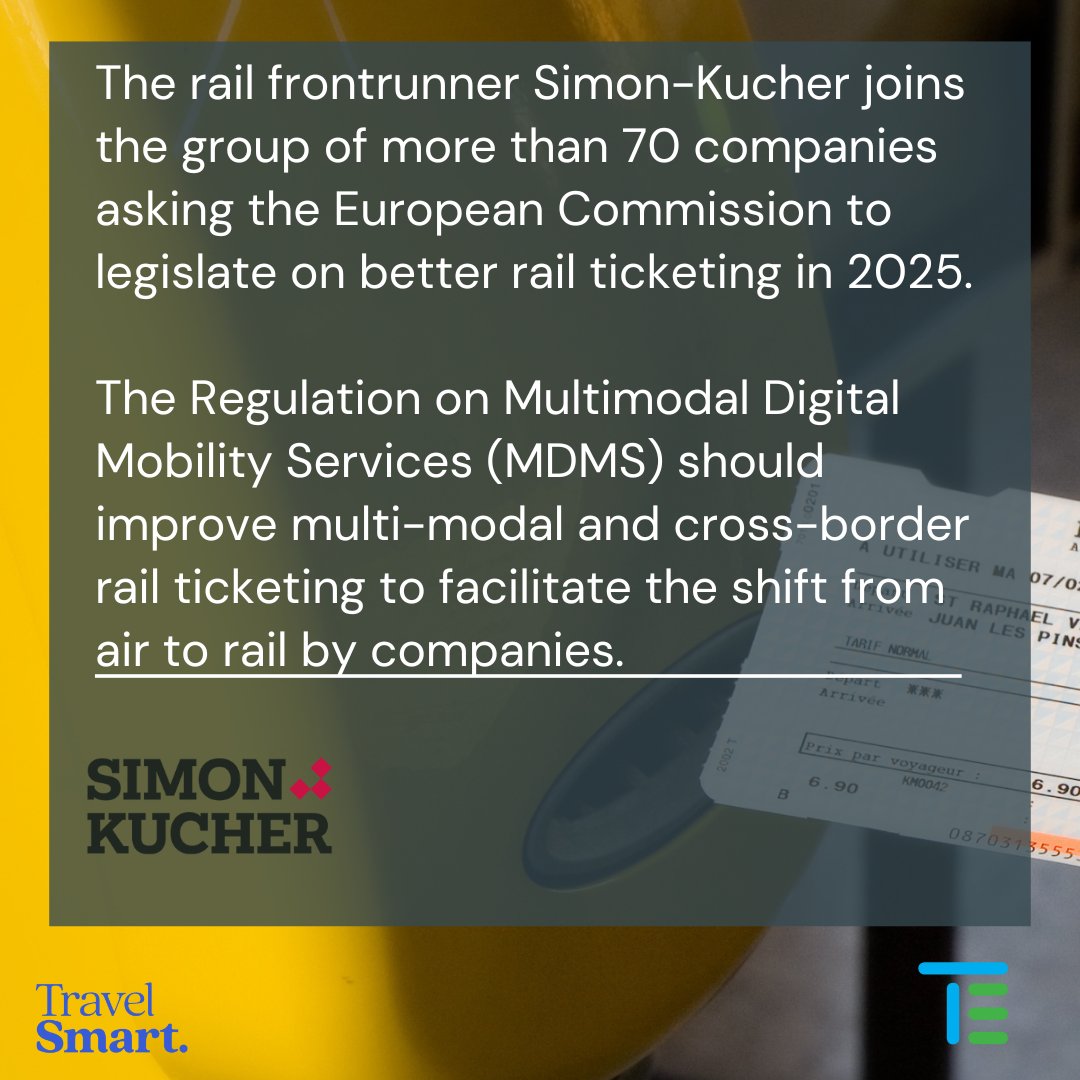 Reducing #BusinessTravel emissions can't be tackled without improving multi-modal & cross-border ticketing🎫 @simonkucher joined the +70 companies calling on the EU to improve #RailTicketing & facilitate the shift from ✈ to🚆 Read the letter👉 travelsmartcampaign.org/wp-content/upl… #FlyLess