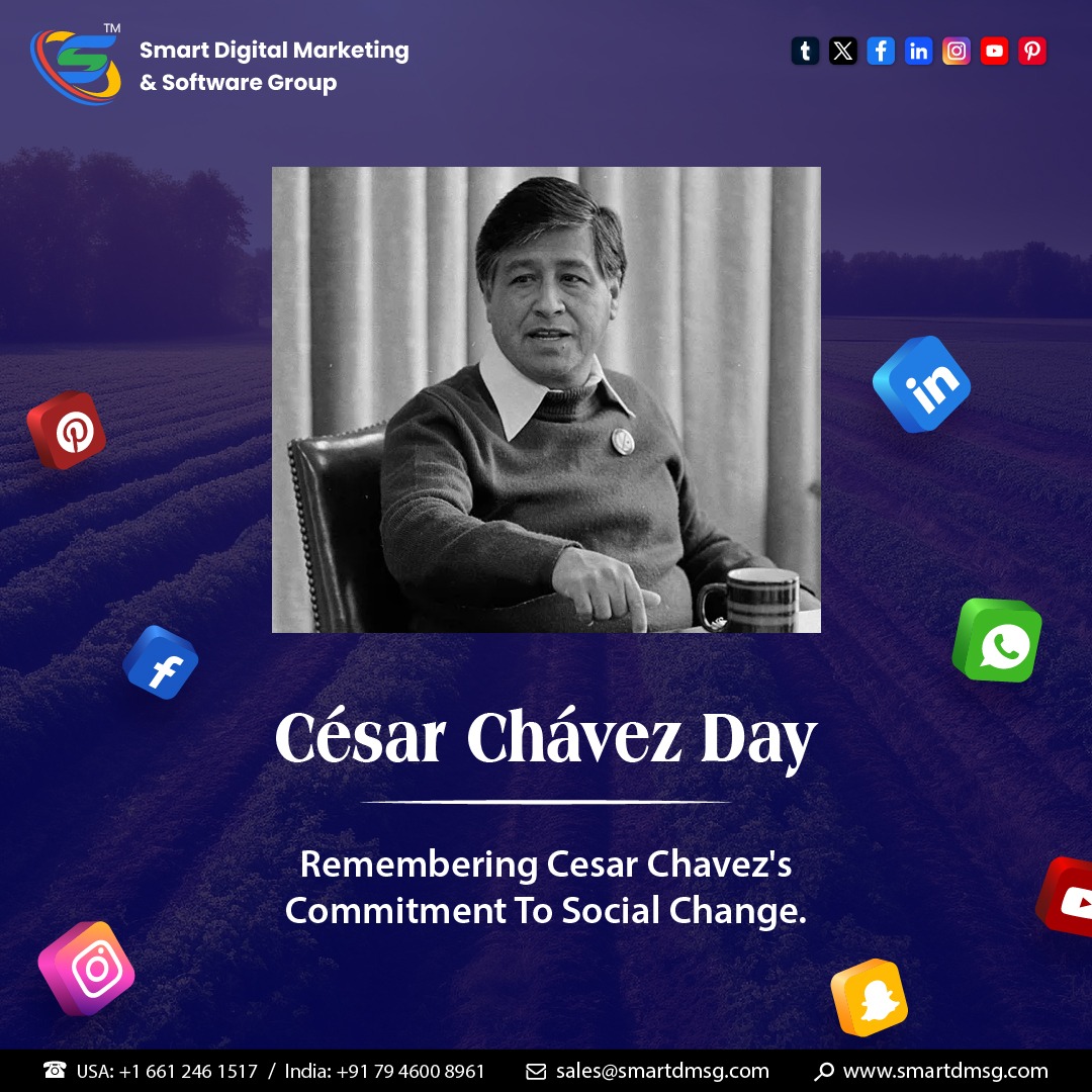 Warmest wishes on Cesar Chavez Day from Smart Digital Marketing and Software Group! 🌟 May his spirit of determination and equality inspire us to create a brighter future together.
#cesarchavezday2024 #digitalmarketingusa #smartdigitalmarketingandservicegroup #usdigitalmarketing