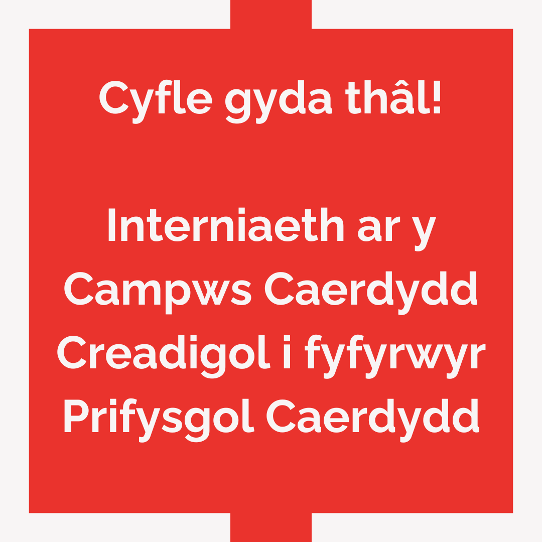 Mae Caerdydd Creadigol yn chwilio am fyfyriwr @prifysgolCdydd sy’n siarad Cymraeg i ymuno â ni am 6 wythnos dros yr Haf am Interniaeth ar y Campus (gyda thâl) er mwyn helpu hefo ein gwaith yn yr Eisteddfod ym Mhontypridd eleni! Rhagor o wybodaeth: cardiff.targetconnect.net/leap/jobs.html…