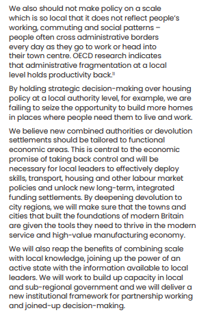2/ This is consistent with Labour's view that fragmented governance is bad for growth/productivity. Again, probably true. Mandating combined/county authorities won't completely eradicate this issue, but it will improve things (esp if powers over spatial planning are moved up)