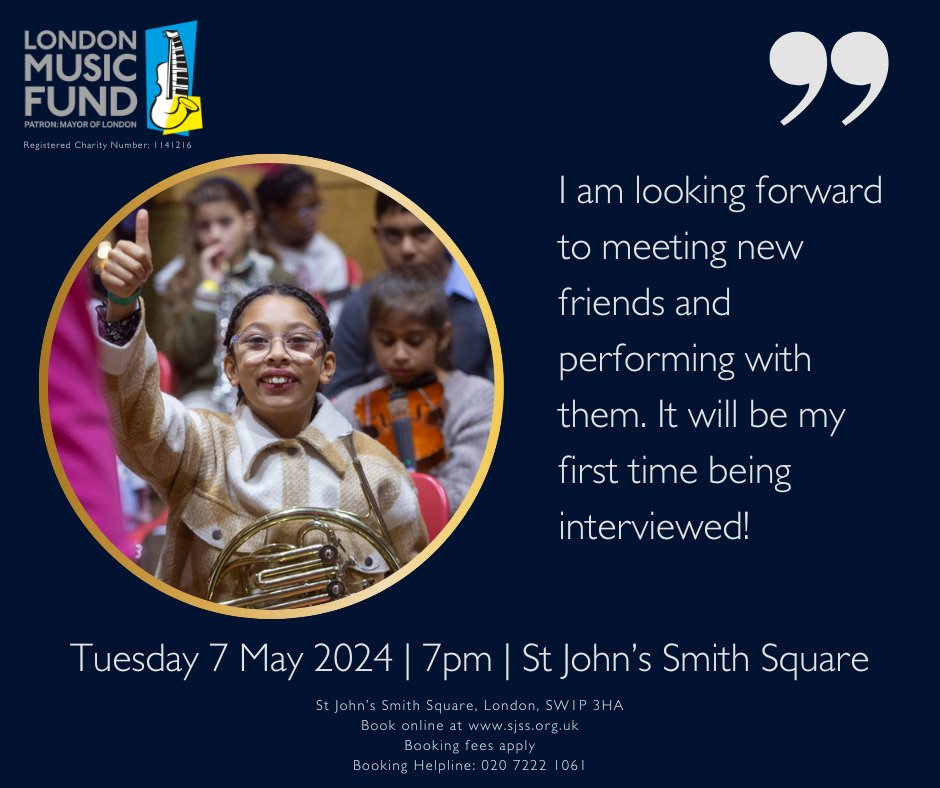 Meet the performers! Amira began her Scholarship in September 2023, and will be interviewed during our Jess Gillam and Friends concert on 7 May. To find out more about Amira, click here: londonmusicfund.org/news/meet-the-… To book your tickets, click here: sjss.org.uk/events/london-…