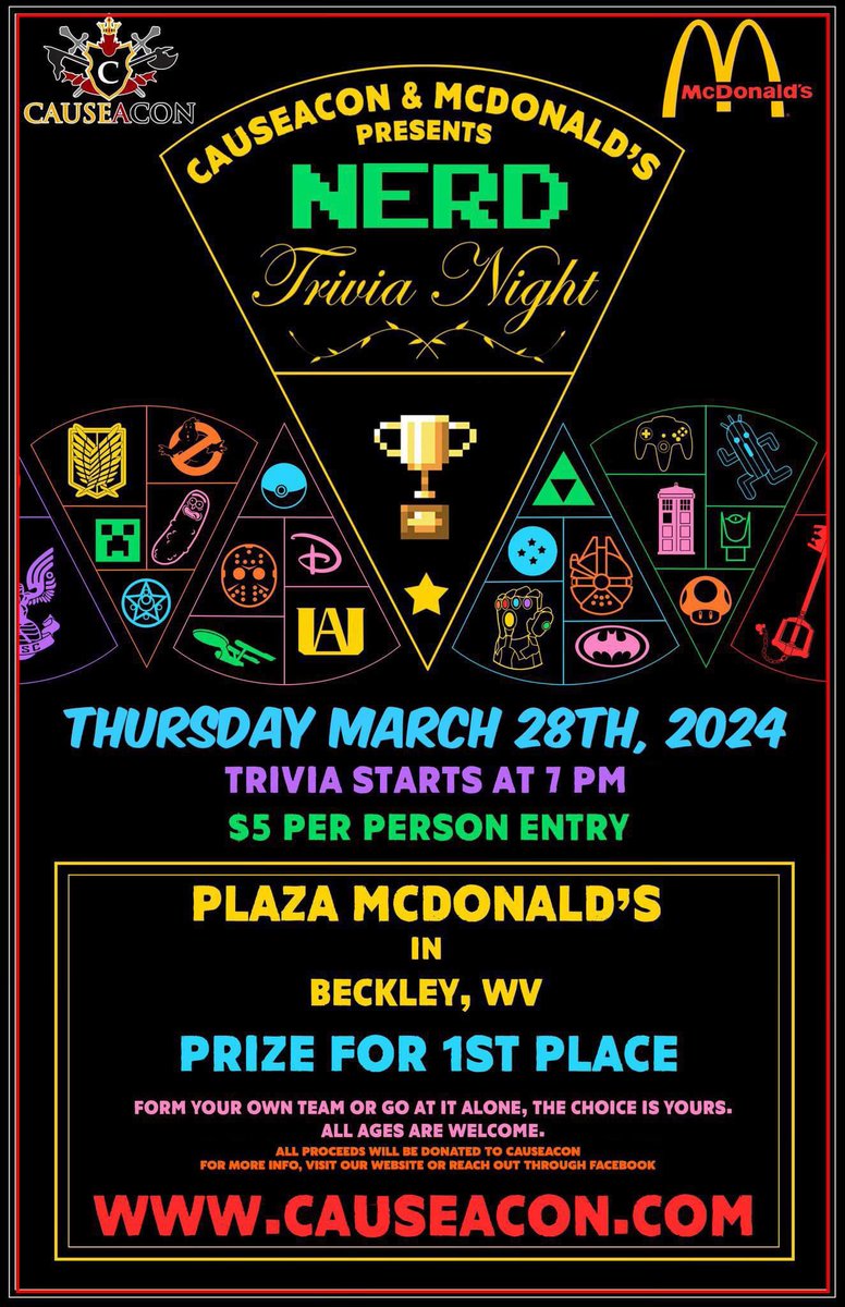 causeacon's tweet photo. We’re hosting another Nerd Trivia Night tonight! #causeacon https://t.co/mx93G2k8Q2