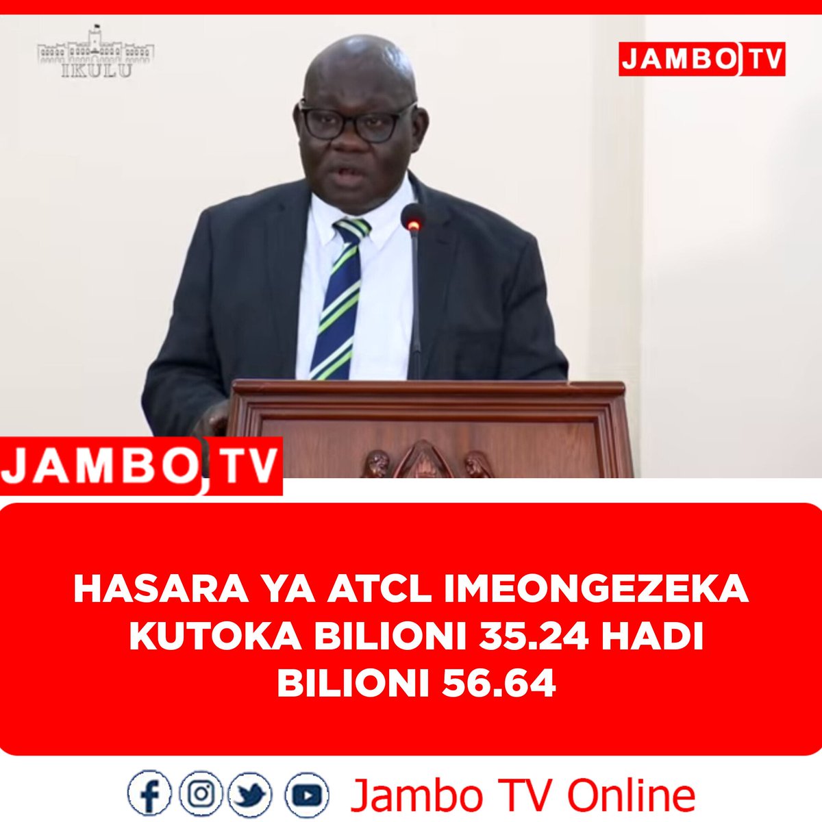 Jambotv_'s tweet photo. “Kwa mwaka wa fedha 2022/23 Kampuni ya Ndege Tanzania ilipata hasara ya shilingi bilioni 56.64, sawa na ongezeko la asilimia 61 kutoka hasara ya shilingi bilioni 35.24 iliyoripotiwa mwaka uliopita.” CPA Charles Kichere, Mdhibiti na Mkaguzi Mkuu wa Hesabu za Serikali 
#RipotiyaCAG2022/2023