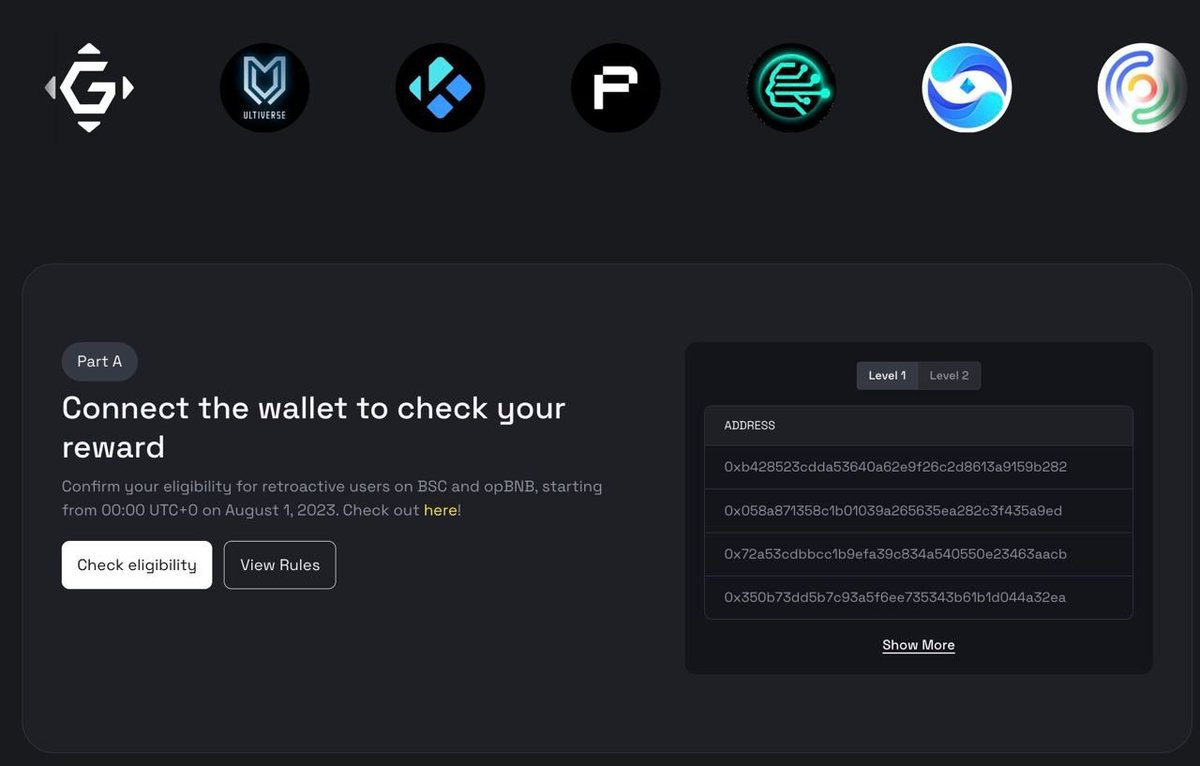 🎉 Have you checked your eligibility for the BNB Chain Airdrop Alliance Program? Find out if you qualify to receive Level 1 & 2 rewards from our Alliance Members, @UltiverseDAO, @Web3Go, @KiloEx_perp, @gomblegames, @cellulalifegame, @StarryNift, and @zkPass. ⬇️…