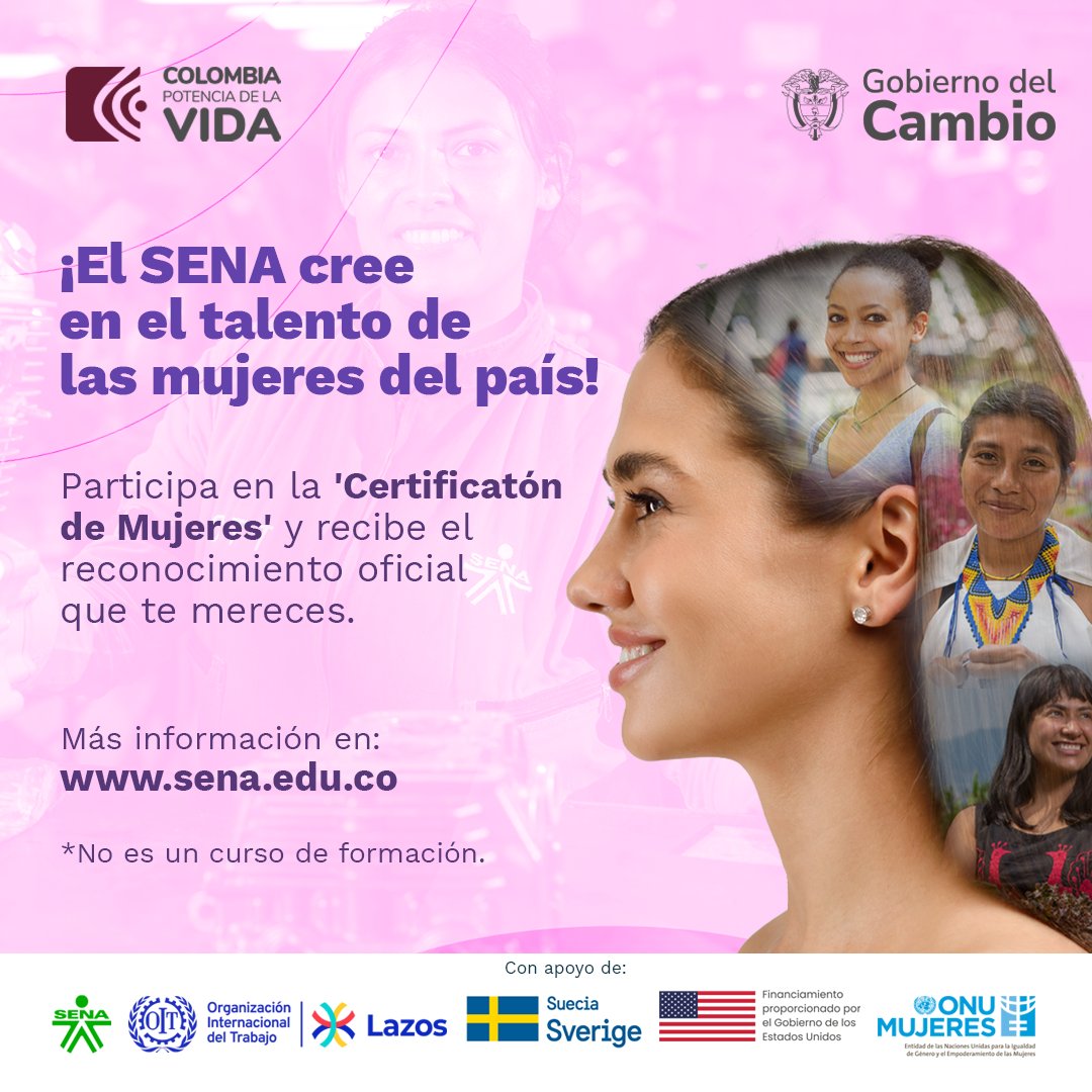 SENAComunica's tweet photo. Atención 👀
¡Mujer! llegó el momento de certificar tu oficio con el SENA 🤩👩🏻‍🍳  Turismo, salud, servicios personales, diseño y modas y mucho más. 

Participa aquí: https://t.co/1vjpBhvWi4

#TuExperienciaVale https://t.co/tslxu0MDhF